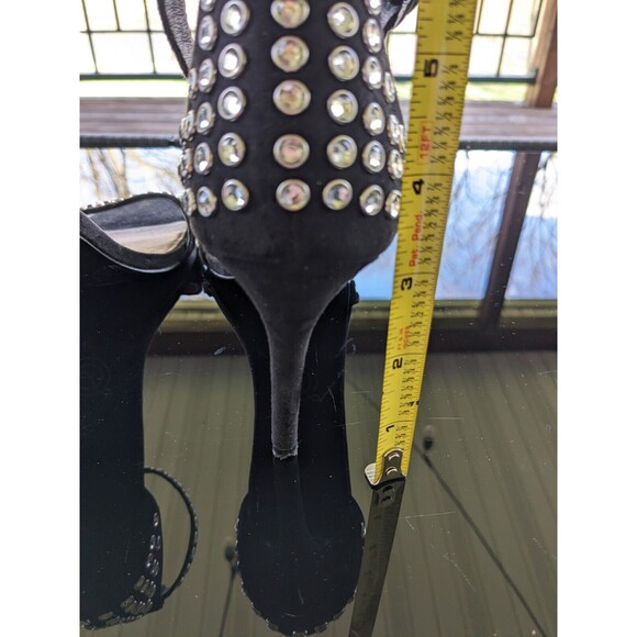 Chinese Laundry Heels, Starshine Womens sz 6 Black Microsuede Rhinestone Ankle - Picture 9 of 12